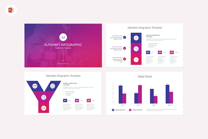 创意英文字母排列逻辑与分类信息图形PPT模板 - 乐喵办公