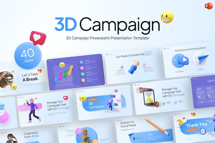 3D卡通形象插画创意商务通用、趣味职场展示PPT模板 - 乐喵办公