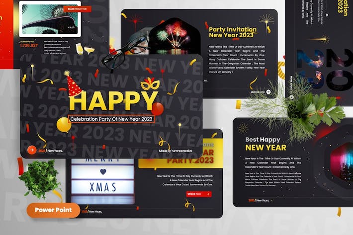 欢庆元旦新年快乐主题祝福贺卡与公司派对策划Keynote模板 - 乐喵办公