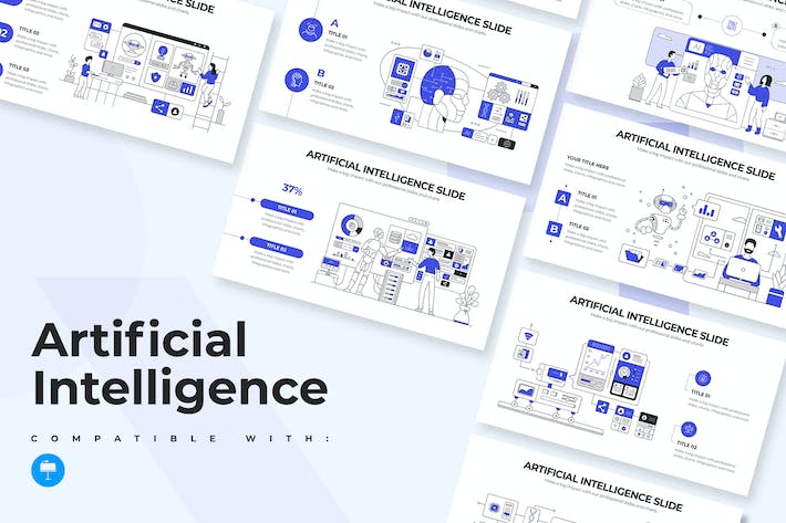 AI 深度学习技术路径、人工智能商业场景应用信息图形展示Keynote模板 - 乐喵办公