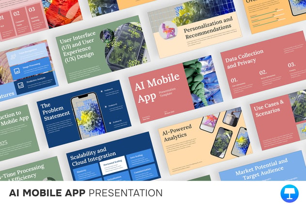 移动端AI人工智能APP界面展示与智能化用户体验分析Keynote模板 - 乐喵办公