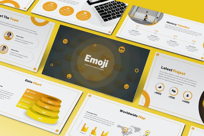 趣味黄色表情符号(Emoji)视觉风格多用途创意设计PPT模板 - 乐喵办公