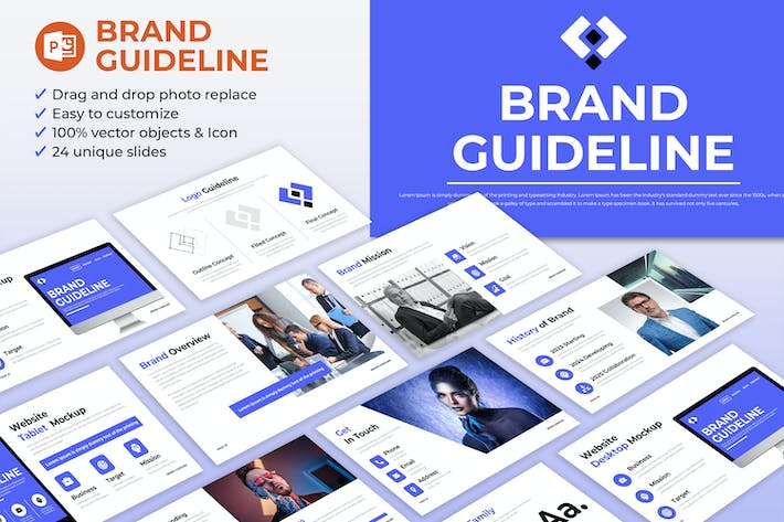 企业品牌视觉指南（Brand Guide）、视觉形象设计规范PPT模板 - 乐喵办公
