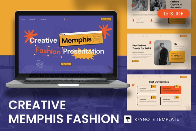 潮流孟菲斯(Memphis)几何元素风格项目提案演示Keynote模板 - 乐喵办公