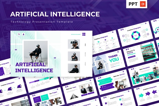 科技风人工智能技术研发与行业应用PPT模板 - 乐喵办公