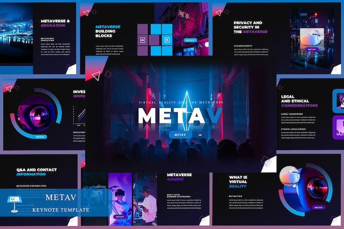 元宇宙(Metaverse)未来生态构想与虚拟现实交互技术解析Keynote模板 - 乐喵办公