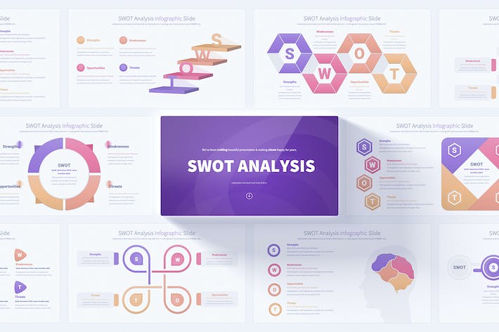 企业竞争优势SWOT分析模型与数据统计信息图表PowerPoint模板 - 乐喵办公