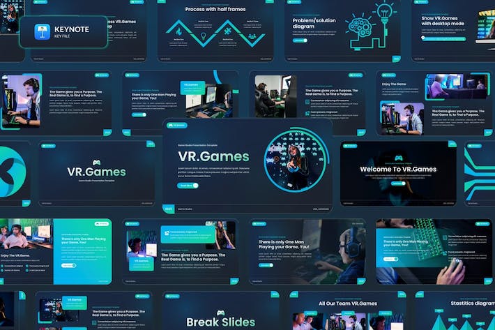 VR虚拟现实游戏演播室技术解析与行业前景Keynote模板 - 乐喵办公
