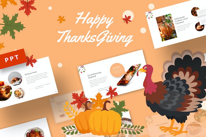 温馨感恩节(Thanksgiving)节日活动策划宣传与品牌展示PPT模板 - 乐喵办公