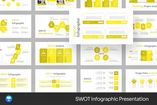 标准商业环境SWOT分析模型与战略决策评估信息图Keynote模板 - 乐喵办公