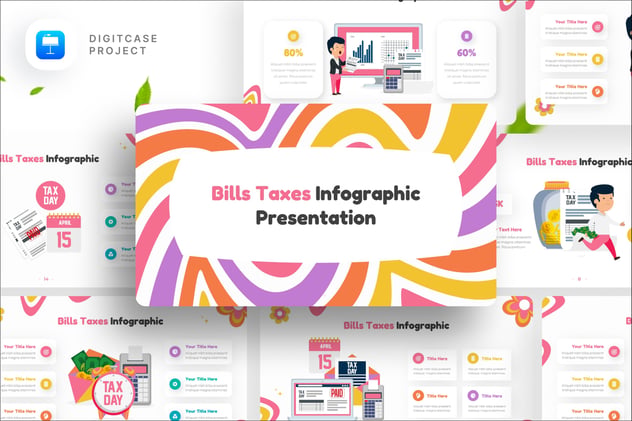 财务账单税务处理场景人物信息图形Keynote模板 - 乐喵办公