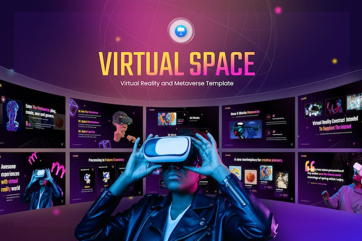 元宇宙技术应用、创意虚拟空间VR科技展示Keynote模板 - 乐喵办公