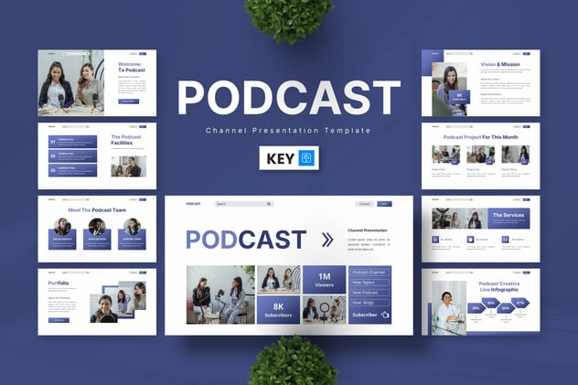创意声音艺术、专业播客(Podcast)频道品牌形象Keynote模板 - 乐喵办公