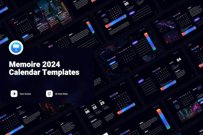 2024新年年度工作目标规划与工作日程日期记录日历Keynote模板 - 乐喵办公