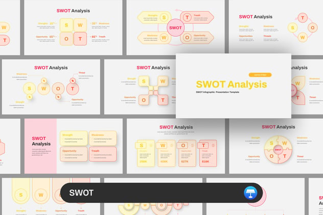 极简风格SWOT矩阵模型与竞争战略分析图形Keynote模板 - 乐喵办公