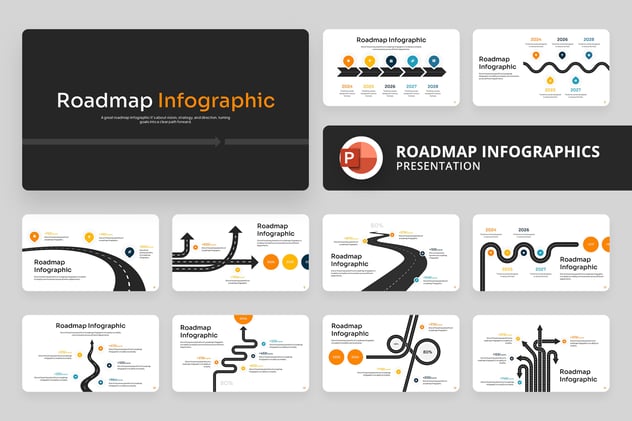 企业发展愿景路线图(Roadmap)与项目里程碑进度信息图表PPT模板 - 乐喵办公