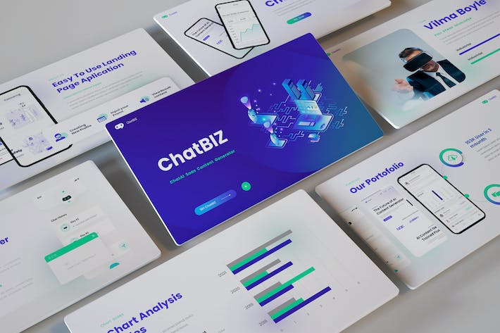 ChatGPT人工智能对话生成未来科技主题PPT模板 - 乐喵办公