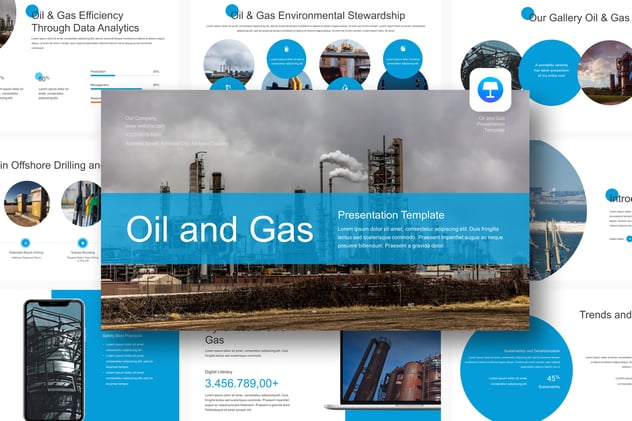 石油和天然气(Oil&Gas)能源行业概况介绍与产业供应链展示Keynote模板 - 乐喵办公