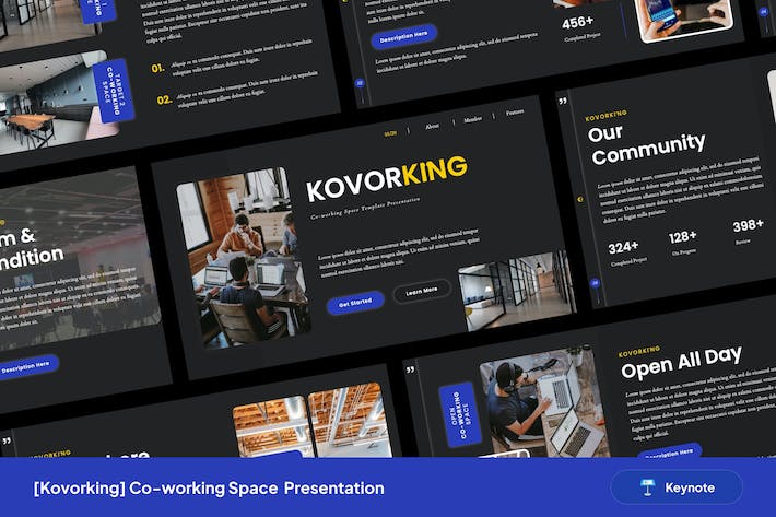 高级欧美风格协同工作空间(Coworking)介绍PPT模板 - 乐喵办公