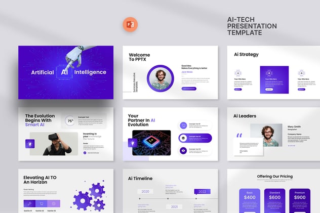 极简科技风格AI人工智能技术应用PPT模板 - 乐喵办公