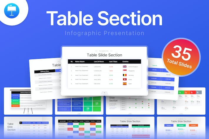商业数据对比可视化彩色表格与分类汇总图形Keynote模板 - 乐喵办公
