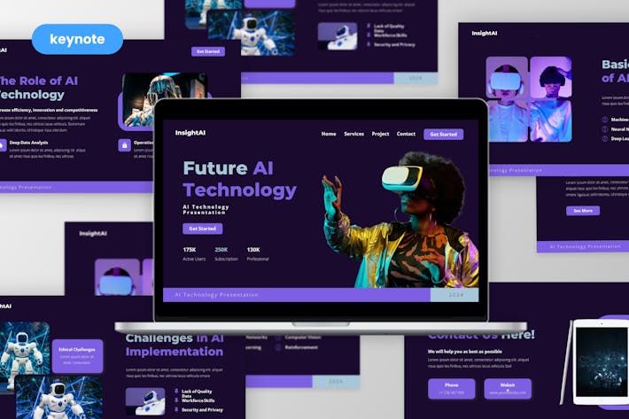 元宇宙核心技术、人工智能技术AI与VR虚拟现实深度融合Keynote模板 - 乐喵办公