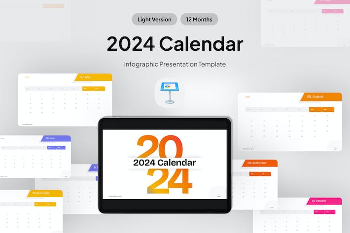 极简迷你风格2024年度日历工作计划Keynote模板 - 乐喵办公