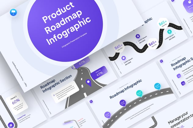 产品迭代开发规划、年度路线图(Roadmap)时间轴Keynote模板 - 乐喵办公