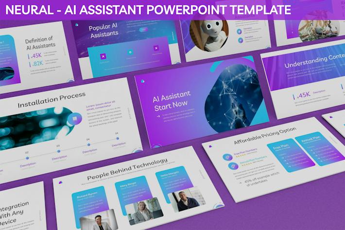 AI人工智能对话生成科技智能助理模型PPT模板 - 乐喵办公