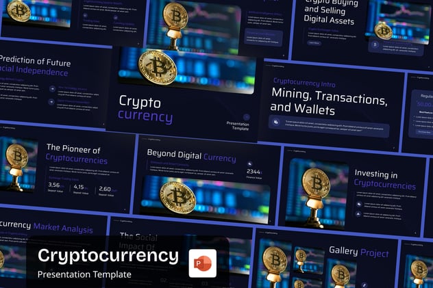 虚拟资产概览、硬核科技感加密货币比特币(Bitcoin)技术与投资PPT模板 - 乐喵办公