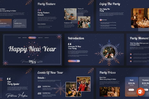 现代时尚风格新年快乐节日狂欢策划方案与视觉传达PowerPoint模板 - 乐喵办公