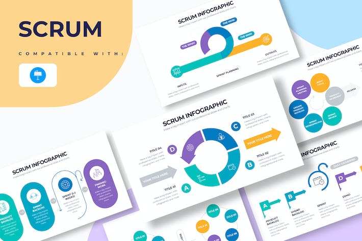 蓝色风格敏捷开发Scrum流程管理与项目迭代信息图Keynote模板 - 乐喵办公