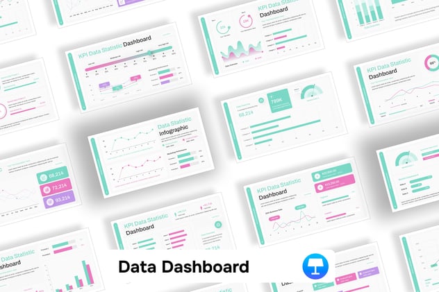 决策驾驶舱、数据可视化分析仪表板(Dashboard)视觉呈现图形图表Keynote模板 - 乐喵办公