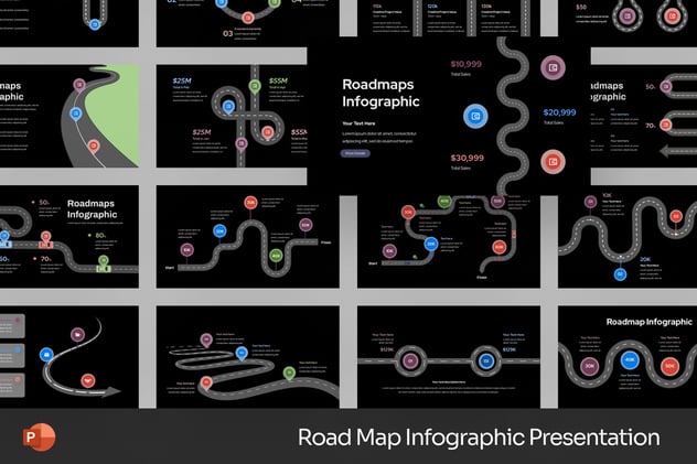 年度项目实施规划、路线图(Roadmap)流程信息图形PPT模板 - 乐喵办公