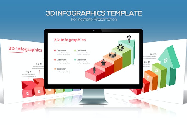 3D立体逻辑流程图形、战略导向箭头指向Keynote模板 - 乐喵办公