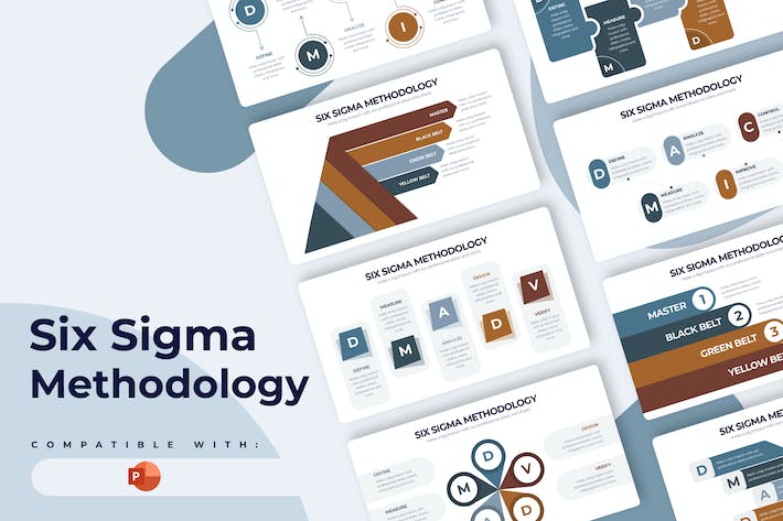 6 Sigma（六西格玛）质量管理流程、精益生产方法论信息图形PPT模板 - 乐喵办公