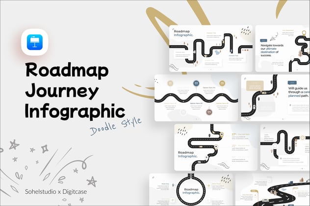 创意涂鸦风格业务发展路线图(Roadmap)与规划Keynote模板 - 乐喵办公