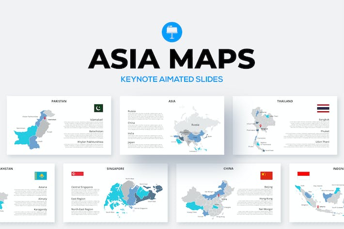 亚洲各国及地区行政地图动态演示Keynote模板 - 乐喵办公