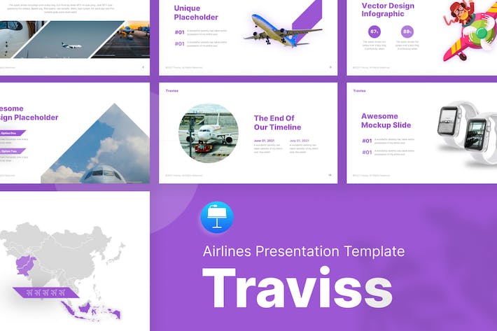 现代航空公司品牌形象推介与全球民航业务航线展示Keynote模板 - 乐喵办公