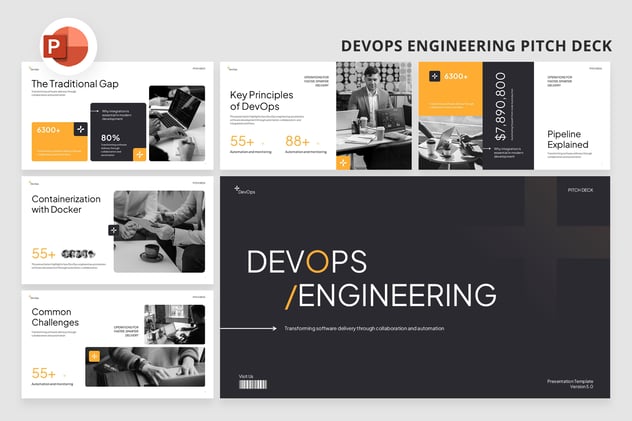 技术团队月度工作汇报、DevOps工程实践演示PPT模板 - 乐喵办公