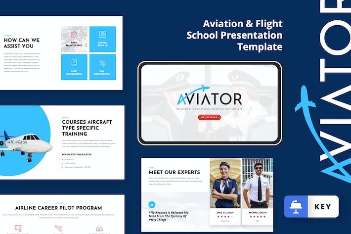 现代航空工业技术研发与通用航空服务Keynote模板 - 乐喵办公