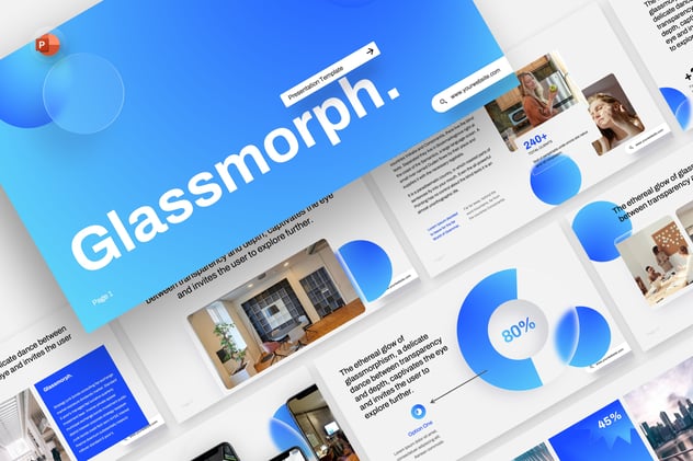 磨砂玻璃质感(Glassmorphism)现代商务通用汇报与工作总结PPT模板 - 乐喵办公