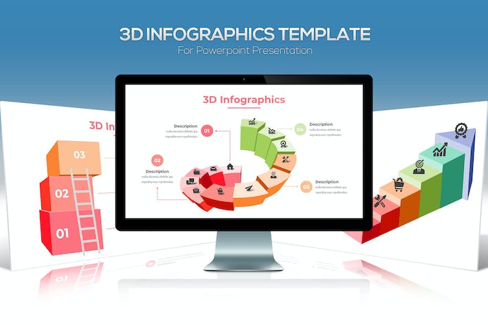 彩色3D立体递进阶梯逻辑流程信息图形PPT模板 - 乐喵办公