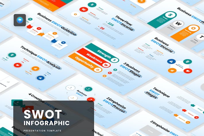 创意多样式SWOT企业战略分析信息图表Keynote模板 - 乐喵办公