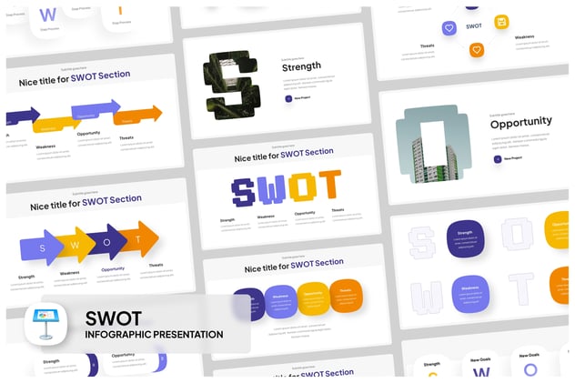 企业竞争优势SWOT分析、战略决策模型信息图形Keynote模板 - 乐喵办公
