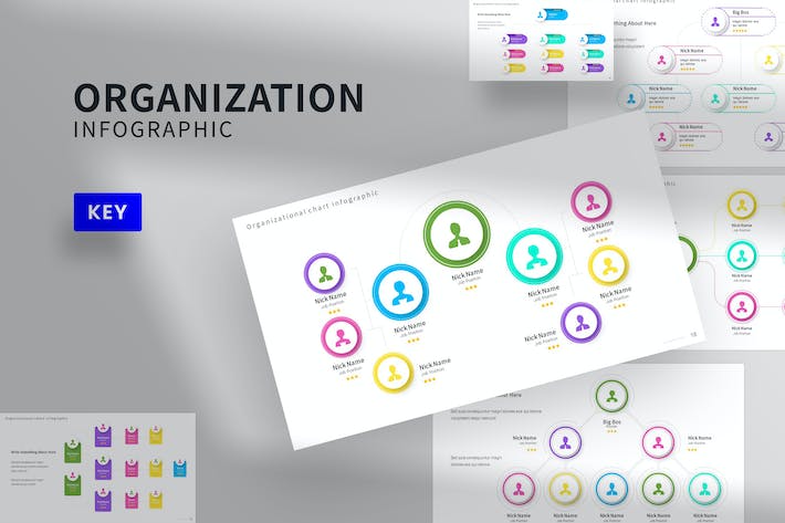 彩色视觉风格企业组织架构、团队层级信息图表Keynote模板 - 乐喵办公