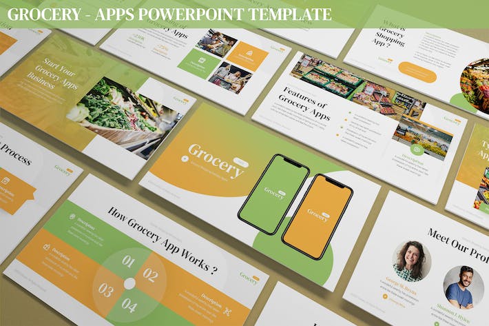创意视觉风格App产品功能全景展示、移动互联网项目路演Powerpoint模板 - 乐喵办公