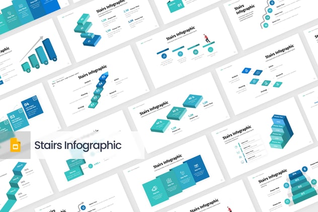 阶梯式增长指标分析、创意楼梯攀升逻辑数据可视化PPT模板 - 乐喵办公
