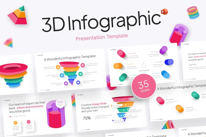 3D立体彩色多维数据展示商务信息图形PPT模板 - 乐喵办公