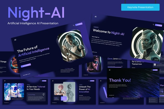 AI人工智能科技创新数字化应用Keynote模板 - 乐喵办公